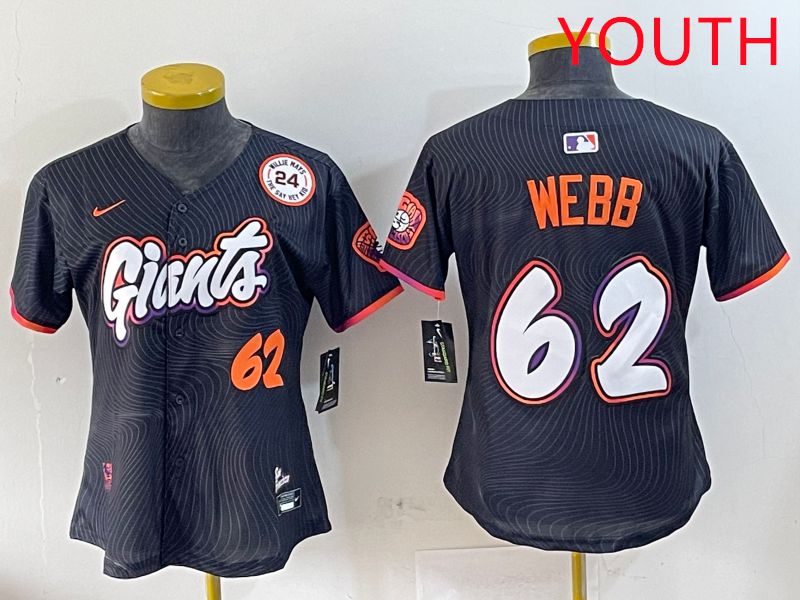 Youth San Francisco Giants #62 Webb Black Joint Name Nike 2025 MLB Jersey style 10->youth mlb jersey->Youth Jersey